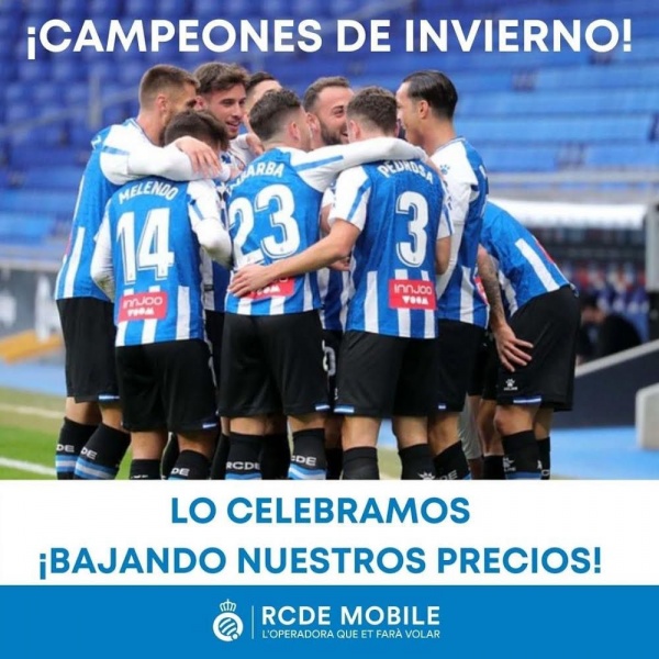 RCDEMobile vol celebrar que l'Espanyol és campió d'hivern 'amb més gigues i grans descomptes!