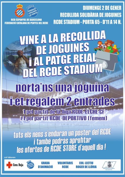 Vine a la recollida de joguines i al patge reial de l'RCDE Stadium