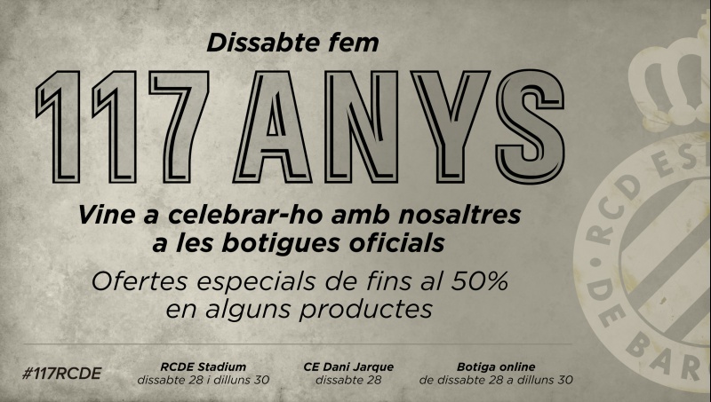 Descomptes de fins al 50% pel 117è aniversari del club!